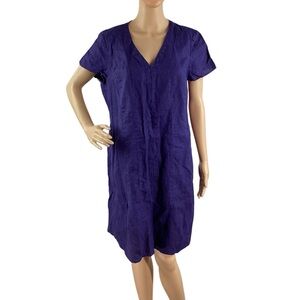 J.Jill Love Linen Blue V-Neck Dress Short Sleeve M